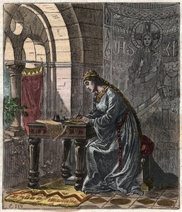 Bertrade av Montfort (1070-1117) Dronning av Frankrike (kone til Filip I, konge av Frankrike) i Fontevrault - Gravering av Gustave Dore fra 1800-tallet i "" Nasjonalhistorie illustrert av Frankrike fra de mest tilbaketrukne tider til i dag" 1876 - Private  av Gustave Dore