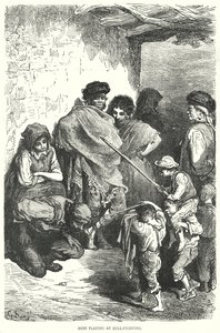Gutter som leker ved tyrefekting (gravering) av Gustave Dore