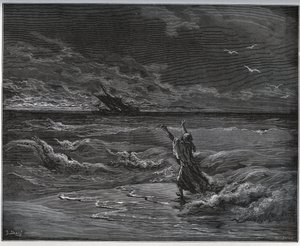 Fangehistorie. Aagi-Morato, faren til Zoraide, barker på kysten fra "Don Quixote de la Mancha"" av Miguel Cervantes (1547-1616) (Don Quixote) - Tresnitt etter tegning av Gustave Dore av Gustave Dore