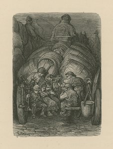 Barn som sitter på baksiden av en bryggerileveringsvogn av Gustave Dore