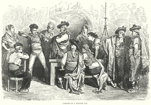 Selskap i et spansk vertshus (gravering) av Gustave Dore