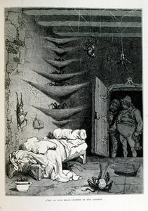 Croque-Mitaine; 1863 illustrasjon, av Gustave Dore (1832 – 1883); Fransk kunstner, grafiker, illustratør. Croque-Mitaine (The bogeyman) en ondsinnet karakter presentert for barn for å skremme dem og dermed gjøre dem klokere. av Gustave Dore