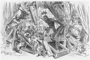 Don Quixote som kjemper mot dukkene, illustrasjon fra 