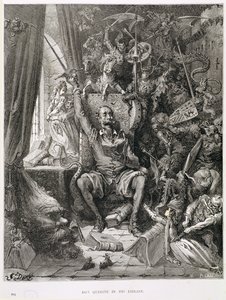 Don Quijote i biblioteket hans, gravert av Heliodore Joseph Pisan (1822-90) ca. 1868 av Gustave Dore