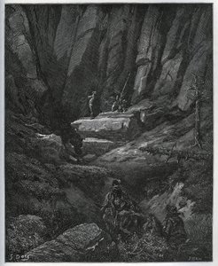 Dorothee og frisøren kommer for å hente Don Quijote da i bot - fra "Don Quixote de la Mancha"" av Miguel Cervantes (1547-1616) (Don Quixote) - Tresnitt etter tegning av Gustave Dore av Gustave Dore