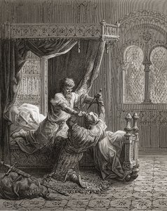 Edward I (1239-1307) av England dreper hans ville bli leiemorder i juni 1272, illustrasjon fra 