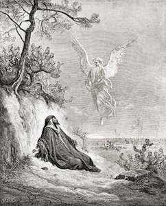 Elias næret av en engel. Etter et verk fra Bibelen av Gustave Dore. From Life and Reminiscences of Gustave Dore, utgitt 1885. av Gustave Dore