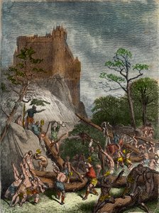 Feodalitt i middelalderen: Livegne arbeider for Herren - Gravering av Gustave Dore fra 1800-tallet i "" Nasjonalhistorie illustrert av Frankrike fra de eldste tider til i dag"" 1876 - Privat samling av Gustave Dore
