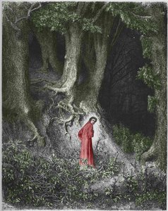 Første helvetesang: poeten Dante befinner seg i en skog. Illustrasjon av Gustave Dore av Gustave Dore