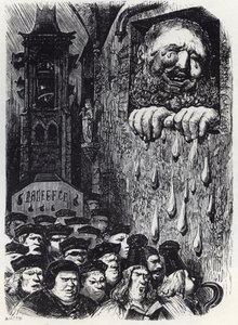 Gargantua sørger over sin kones død - Gargantua sørger over sin kone - illustrasjon fra 'Gargantua og Pantagruel', av Francois Rabelais - gravering av Gustave Dore (1832-1883) av Gustave Dore