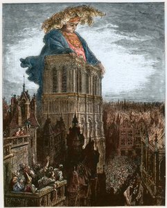 Gargantua on the towers of Notre-Dame at Paris - Gargantua resting on the towers of the Church of Notre-Dame at Paris - illustration from 