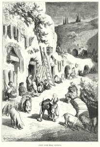 Sigøynergrotter nær Granada (gravering) av Gustave Dore