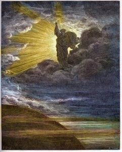 Gud skaper lys - Skapelsen av lys - Gamle testamente (1. Mosebok) - Skapelse av lys - gravering i "The Bible illustree" av Gustave Dore (1832-1883) - Gravering fra "The Dore Bible" av Gustave Dore