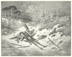 Gustave Dores Don Quijote: "Akk! hvor er du, kjære dame, at du for min ve ikke stønner?" (gravering) av Gustave Dore