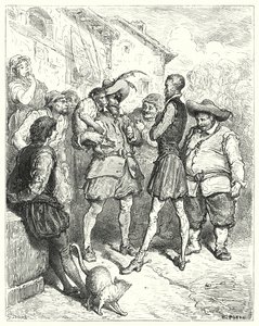 Gustave Dores Don Quijote: "Ved disse ordene sto Don Quijote forbløffet" (gravering) av Gustave Dore