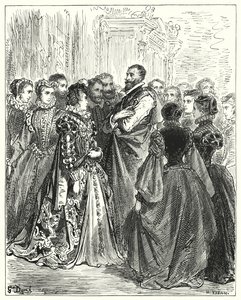Gustave Dores Don Quijote: "Don Antonios kone hadde invitert flere av vennene sine til et ball for å hedre gjesten hennes" (gravering) av Gustave Dore
