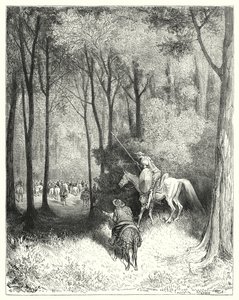 Gustave Dores Don Quijote: "Don Quijote beskrev et selskap, som han, ved et nærmere syn, bedømte å være personer av kvalitet" (gravering) av Gustave Dore