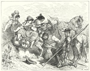 Gustave Dores Don Quijote: "Don Quixote stirret med tvilsomme og trøstesløse øyne på skapningen som Sancho kalte dronning og dame" (gravering) av Gustave Dore