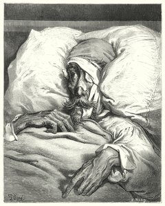 Gustave Dores Don Quijote: "Don Quijote, som dermed var ulykkelig såret, var ekstremt mutt og melankolsk" (gravering) av Gustave Dore