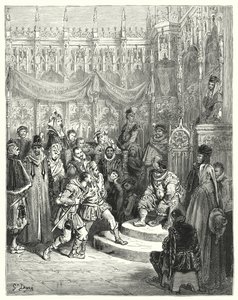 Gustave Dores Don Quixote: "Guvernør Sancho Panza administrerer rettferdighet" (gravering) av Gustave Dore