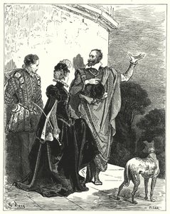 Gustave Dores Don Quijote: "Han gjorde hertugen og hertuginnen kjent med følelsene hans og ba om å få lov til å reise" (gravering) av Gustave Dore
