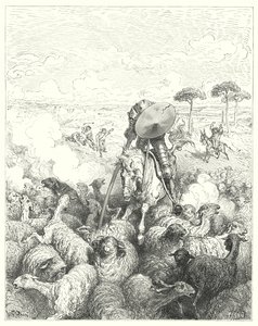 Gustave Dores Don Quijote: "Han ladet skvadronen av sauer" (gravering) av Gustave Dore