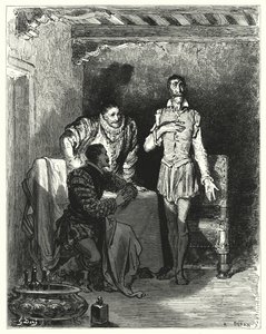 Gustave Dores Don Quijote: "Han fortalte herrene hele historien om at hun ble fortryllet" (gravering) av Gustave Dore