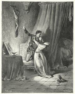Gustave Dores Don Quijote: "Jeg er din i dette øyeblikket, vakre Dorothea: se, jeg gir deg min hånd her for å være din" (gravering) av Gustave Dore