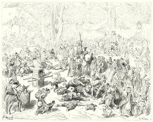 Gustave Dores Don Quijote: "Stakkars Sancho fulgte sin herre med et tungt hjerte" (gravering) av Gustave Dore