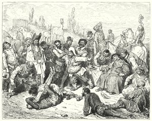 Gustave Dores Don Quijote: "Sancho Panza alene var irritert, irriterte seg i hjel og raste som en gal" (gravering) av Gustave Dore