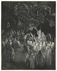 Gustave Dores Don Quijote: "Figuren i kjolen sto opp" (gravering) av Gustave Dore