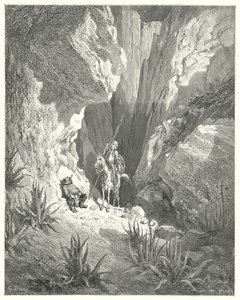 Gustave Dores Don Quixote: "Det første han fant var det grove utkastet til en sonett; så han leste det høyt" (gravering) av Gustave Dore
