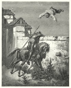 Gustave Dores Don Quijote: "Jo mer han stormet, jo mer slengte de og lo" (gravering) av Gustave Dore