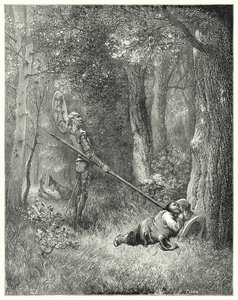 Gustave Dores Don Quijote: "Til all denne fine utformingen svarte Sancho ikke et ord" (gravering) av Gustave Dore