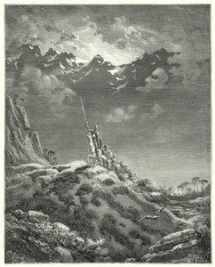 Gustave Dores Don Quijote: "Mot kongeriket Micomicon" (gravering) av Gustave Dore