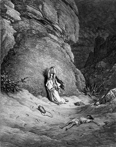 Hagar og Ismael, gravering av Doré. - Bibelen av Gustave Dore