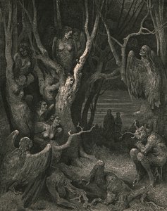 Her lager de brute harpiene reiret sitt, c1890. av Gustave Dore