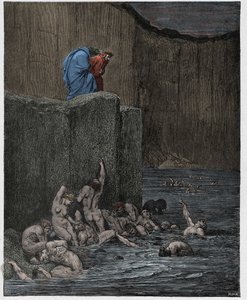 Inferno, Canto 18: Forelskere og smigrer i den åttende sirkelen, illustrasjon fra "The Divine Comedy" av Dante Alighieri, 1885 av Gustave Dore