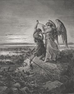 Jacob Wrestling with the Angel, 1. Mosebok 32:24-32, illustrasjon fra Dores 
