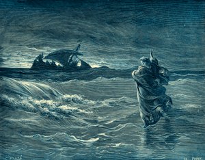 Jesus går på havet - Bibelen av Gustave Dore