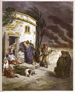 Job hearing of his ruin - Job learant sa ruine - - engraving in “The Bible illustree” by Gustave Dore (1832-1883) - Engraving from “” The Dore Bible”” av Gustave Dore