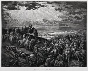 Joshua får solen til å stå stille, Illustrasjon fra Dore-bibelen av Gustave Dore