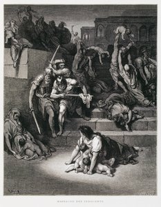 Kong Herodes beordrer massakren på de uskyldige, illustrasjon fra Dore-bibelen av Gustave Dore