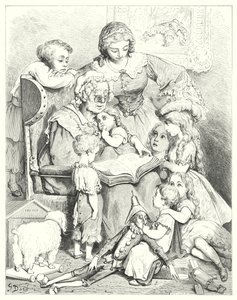 Lese familiefortellinger (gravering) av Gustave Dore