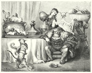 Mesterkatten eller puss i støvler; Puss In Boots (gravering) av Gustave Dore