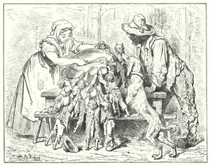 Tom Tommel; Hop-O'-My-Thumb (gravering) av Gustave Dore