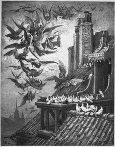 The Vultures And The Pigeons - fra "Fables" av Jean de La Fontaine av Gustave Dore