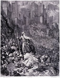 Kampene, plate IX - Illustrasjon av Gustave Dore (1832-1883), for La legende du Jeif wandering av Pierre Dupont, utgave Librairie du Magasin Picturesque, Paris 1862 av Gustave Dore