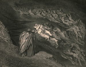 Kjærlighet brakte oss til én død: Caina venter på sjelen, som splittet livet vårt, c1890. av Gustave Dore