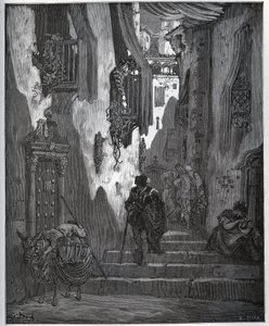 Luscinde sender en billett til Cardenio - fra "Don Quixote de la Mancha" av Miguel Cervantes (1547-1616) (Don Quixote) - Tresnitt etter tegning av Gustave Dore av Gustave Dore